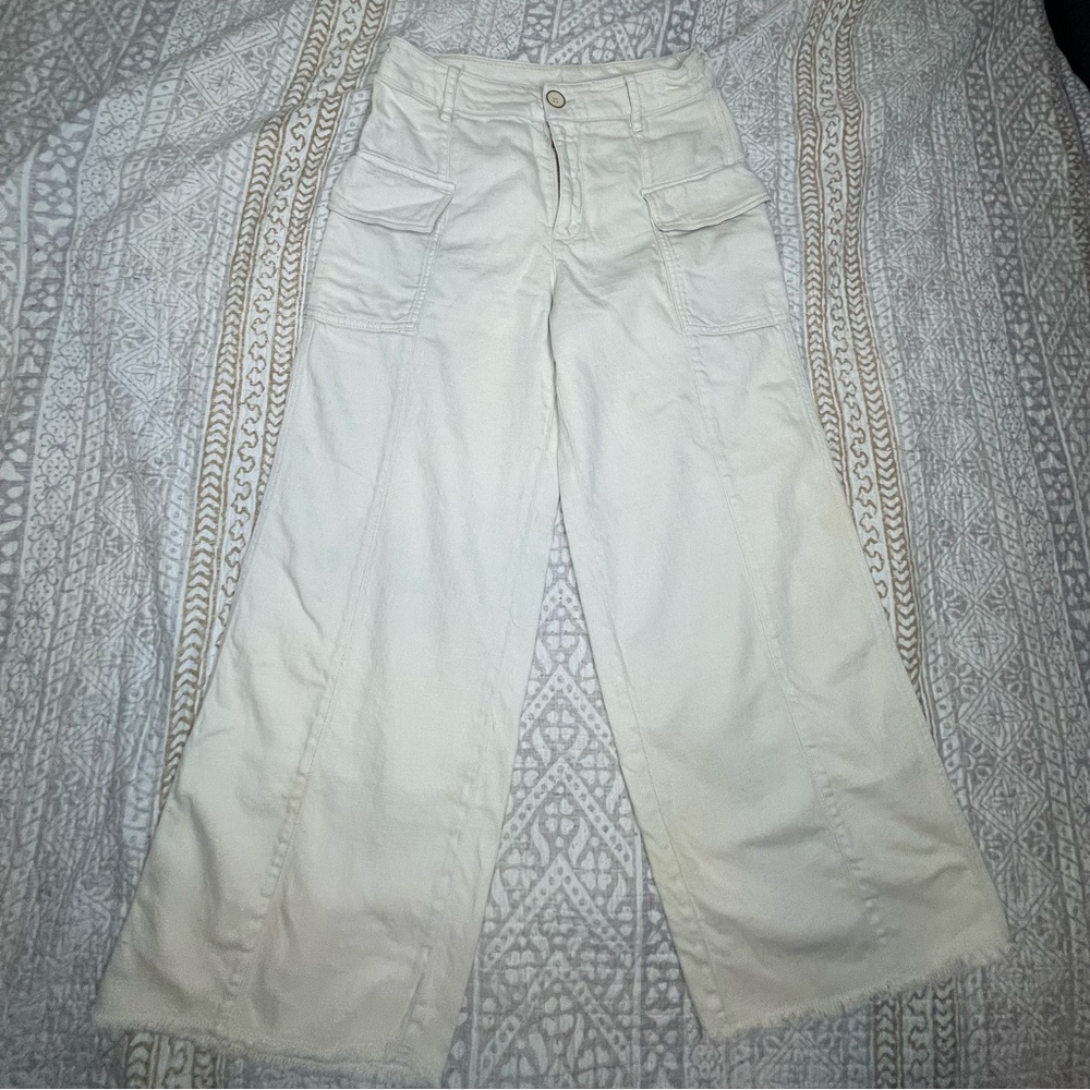 Anthropologie Cream Raw Hem Cargo Pants